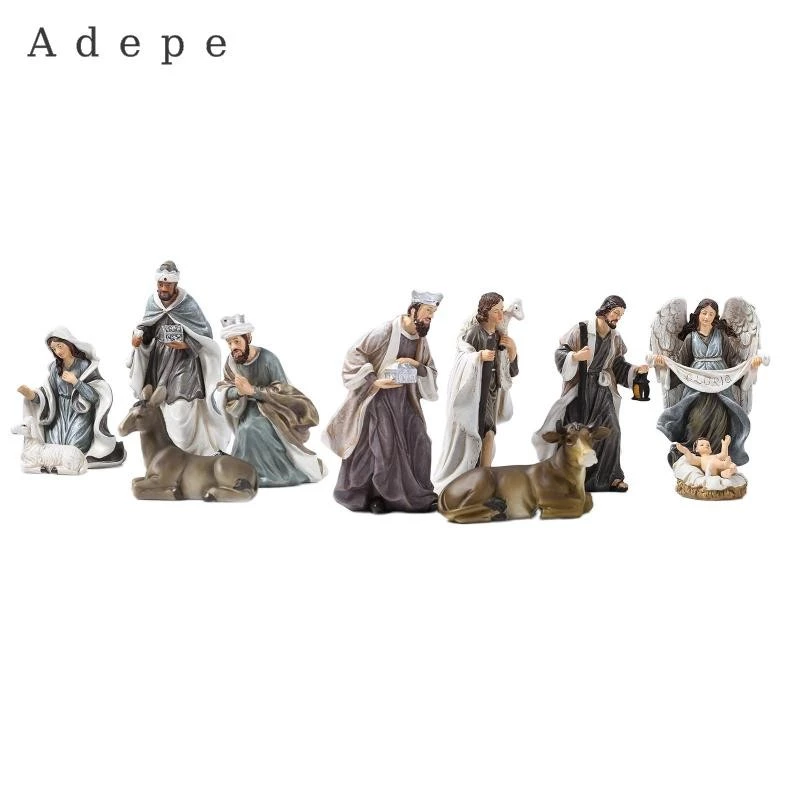 Adepe 12 Piece Nativity Collection with Family and Animal Figures for Decoration
