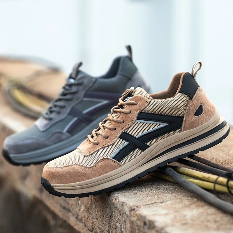 Tulldent Safety Shoes Men Steel Toe Cap Anti-smashing Anti-piercing Breathable in Khaki