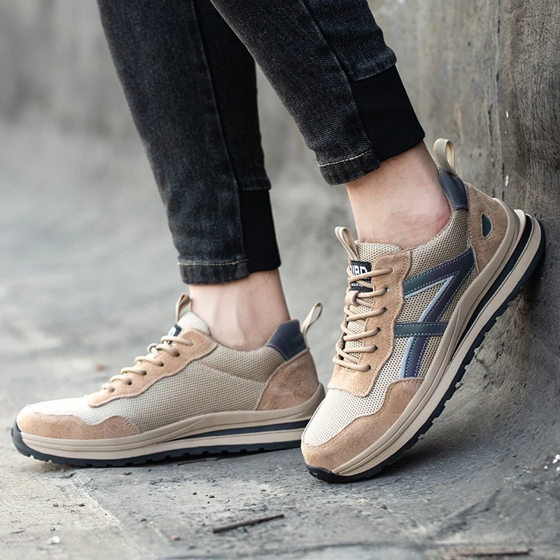 Tulldent Safety Shoes Men Steel Toe Cap Anti-smashing Anti-piercing Breathable in Khaki