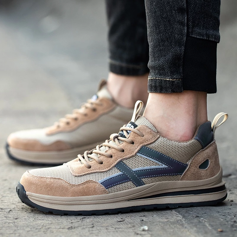 Tulldent Safety Shoes Men Steel Toe Cap Anti-smashing Anti-piercing Breathable in Khaki