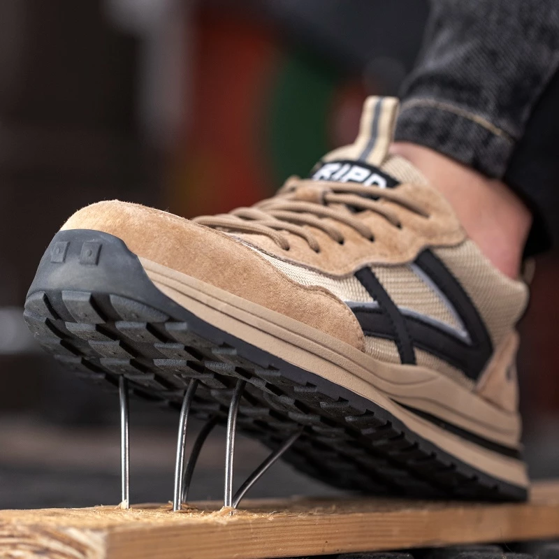 Tulldent Safety Shoes Men Steel Toe Cap Anti-smashing Anti-piercing Breathable in Khaki