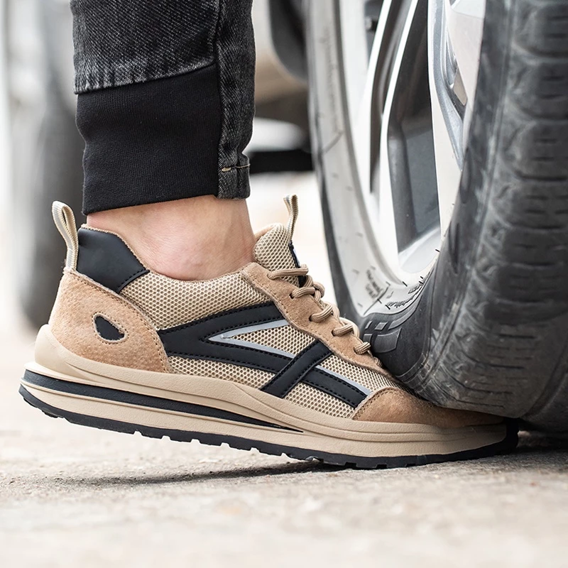 Tulldent Safety Shoes Men Steel Toe Cap Anti-smashing Anti-piercing Breathable in Khaki