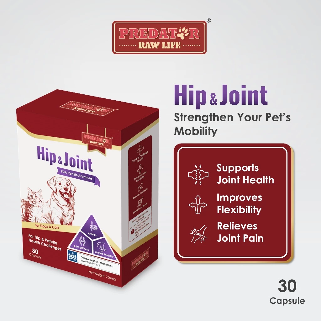 Predator Raw Life Hip & Joint Pet Supplement Boost Joint Pain Glucosamine Chondroitin Arthritis (30 Capsules)