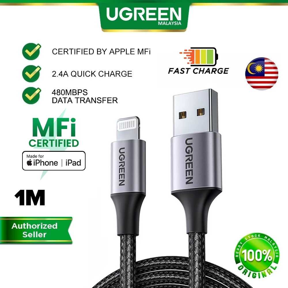 UGREEN MFi USB A To Lightning Cable 2.4A QC Quick Charge Fast Charging Wire Apple iOS iPhone 14 13 Pro Max Plus iPad Air