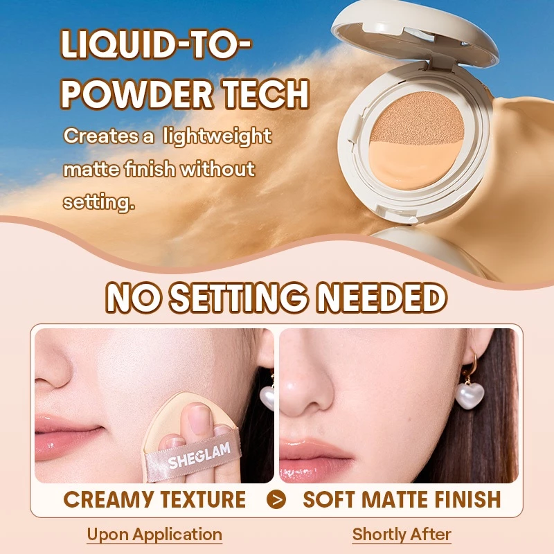 SHEGLAM Lock & Go 48 Hour Longwear Air Cushion Flawless Foundation Matte BB Cushion Makeup Cosmetics