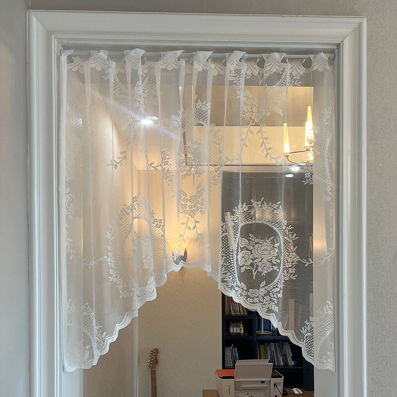 French Butterfly Lace Window Curtain Country Style Half Curtain Kitchen Bedroom Door Arc Curtain Home Decorative Fabric App